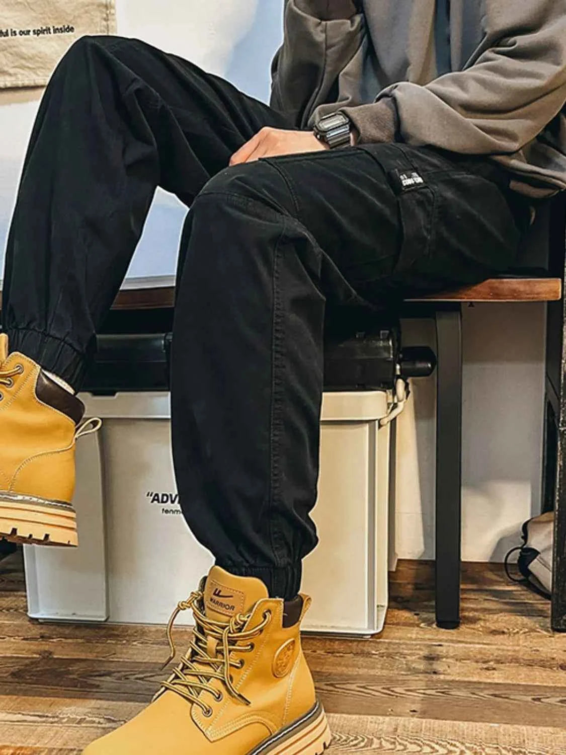 Men's Plus Size Drawstring Pants with Cargo Pockes