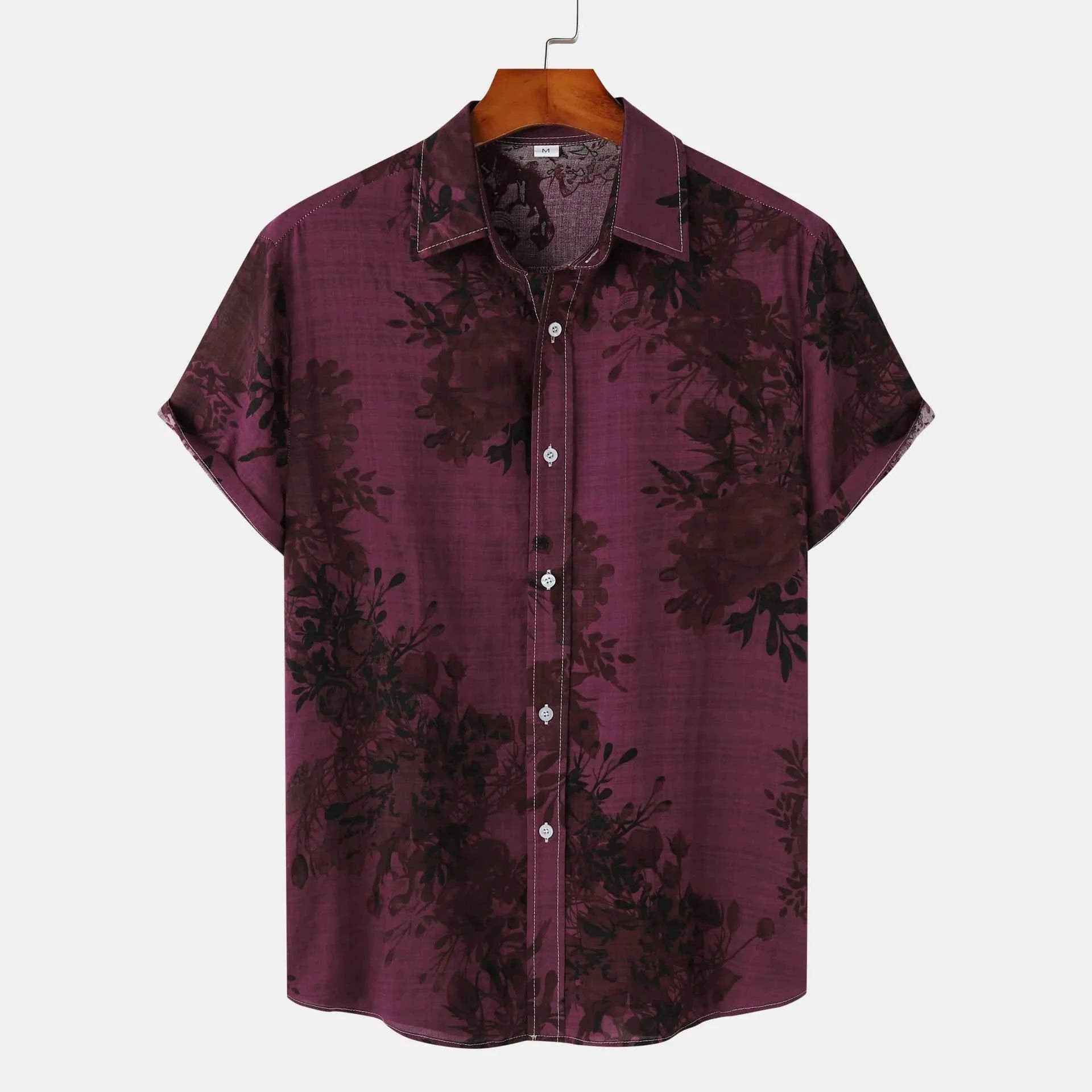 Men's Plus Size Printed Short Sleeve Button Down Casual Shirt