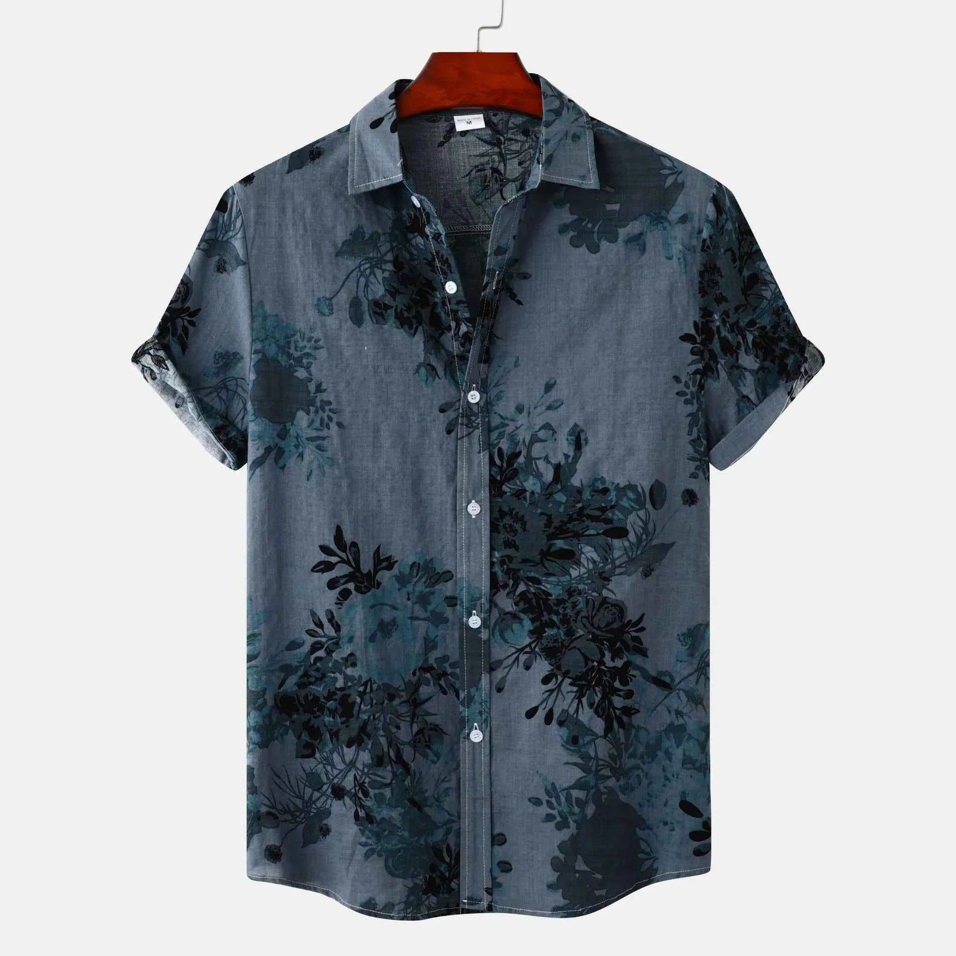 Men's Plus Size Printed Short Sleeve Button Down Casual Shirt