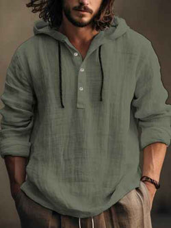 Men's Full Size Half Button Long Sleeve Hoodie - Damned Threads