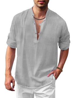 Men's Full Size Half Button Long Sleeve Shirt Plus Size - Damned Threads