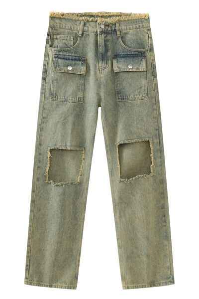 Raw Hem Distressed Jeans - Damned Threads