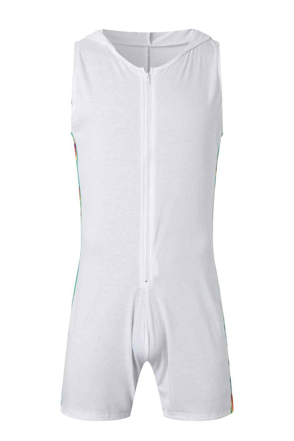 Men's Full Size Contrast Zip Front Sleeveless Active Romper Plus Size - Damned Threads