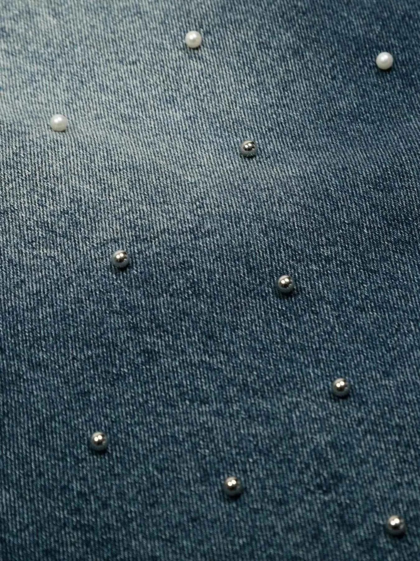 Men's Pearl Embellished Wide Leg Denim Shorts