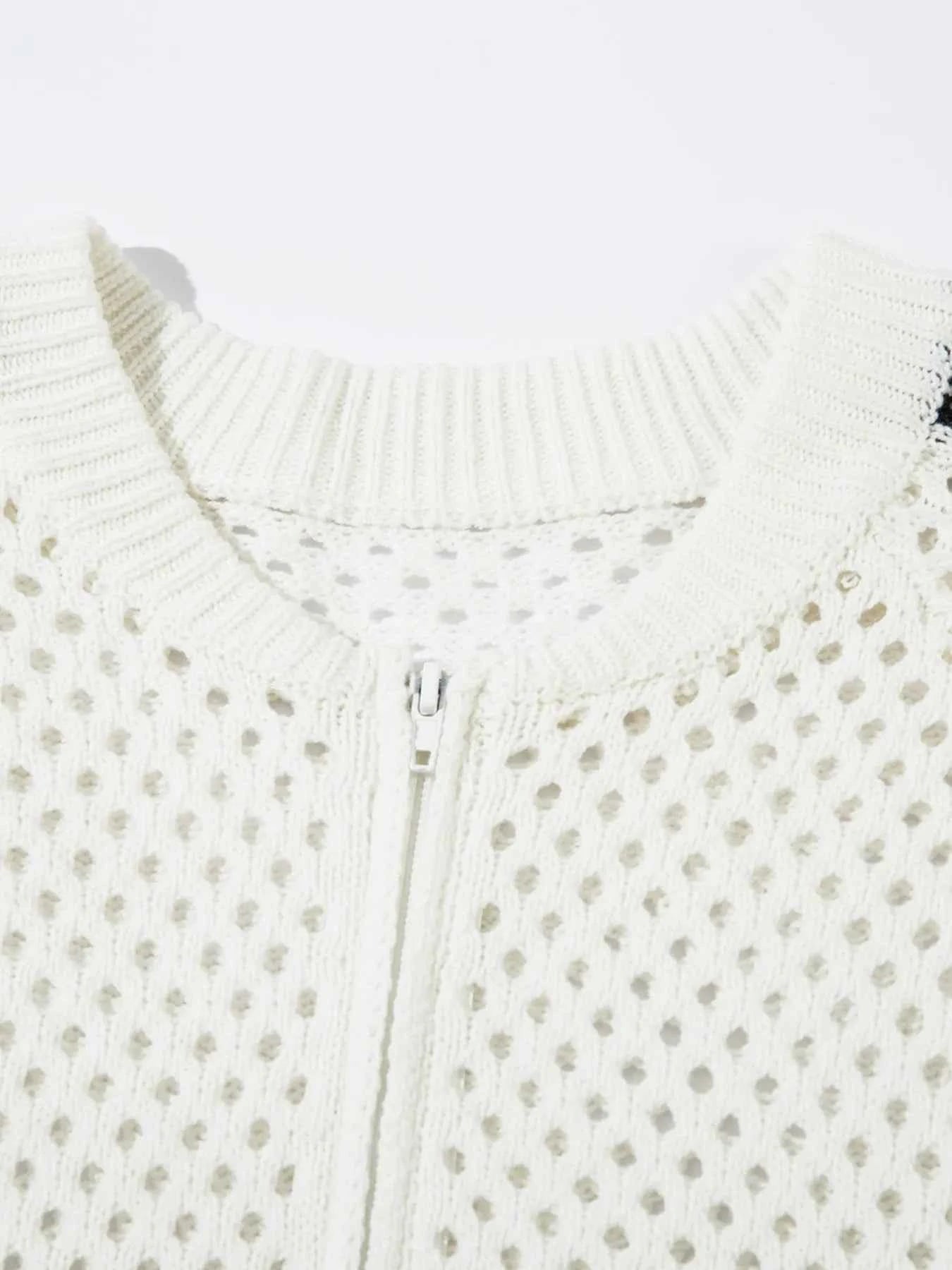 Men's Mesh Knit Zip-Up Cardigan with Stripe Detail