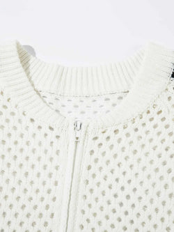 Men's Mesh Knit Zip-Up Cardigan with Stripe Detail