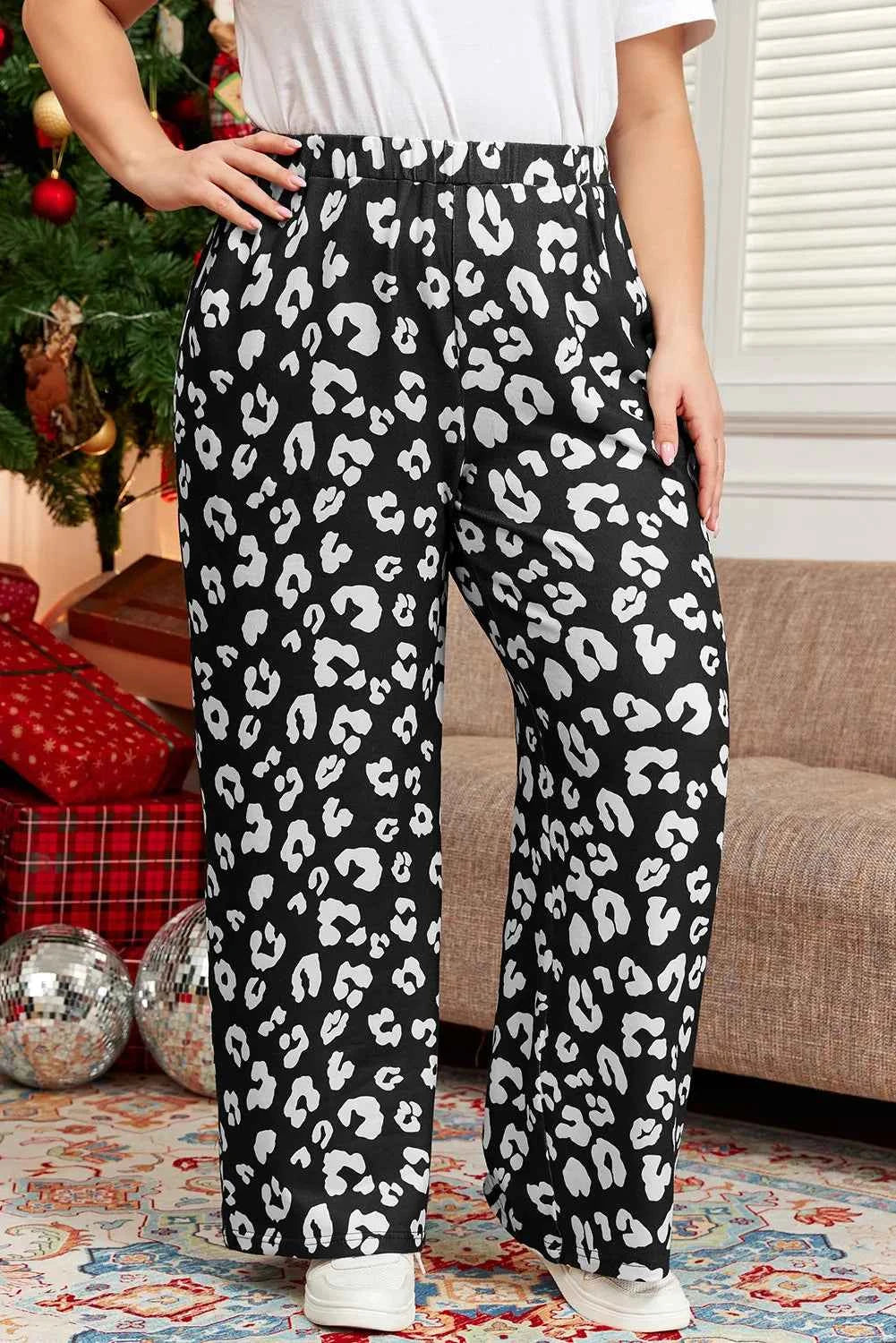 Plus Size Leopard Elastic Waist Pants - Damned Threads
