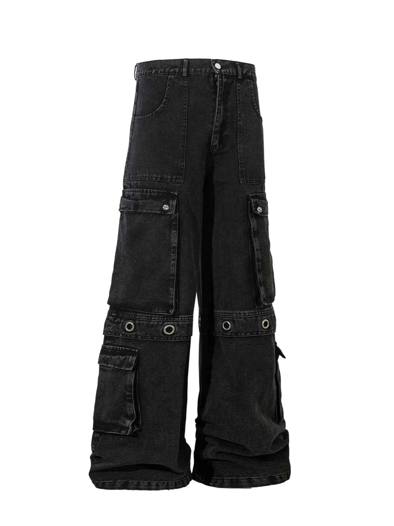 Men's Wide Leg Cargo Denim Jeans with Multi Pockets