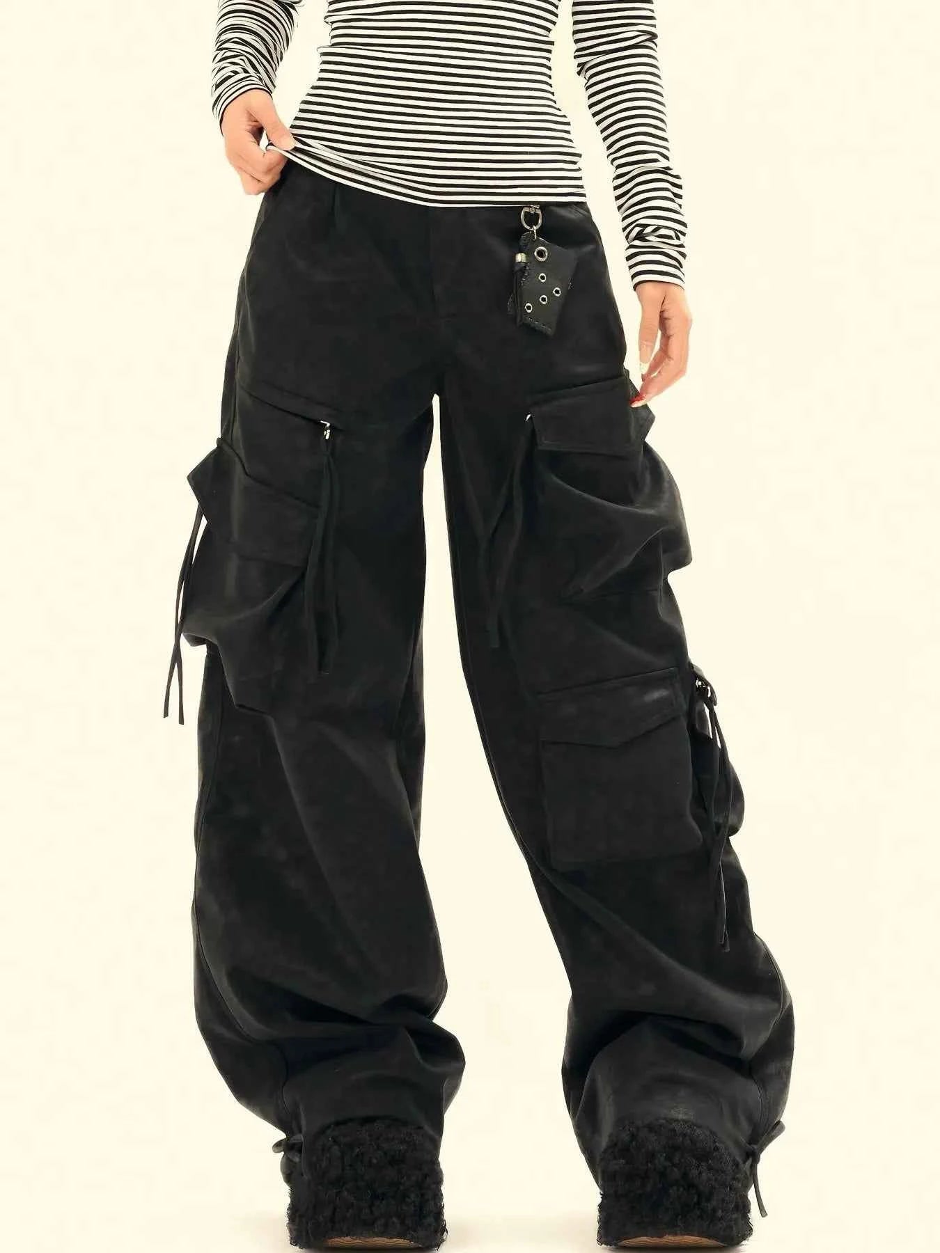 Men's Wide Leg Cargo Pants with Multiple Pockets