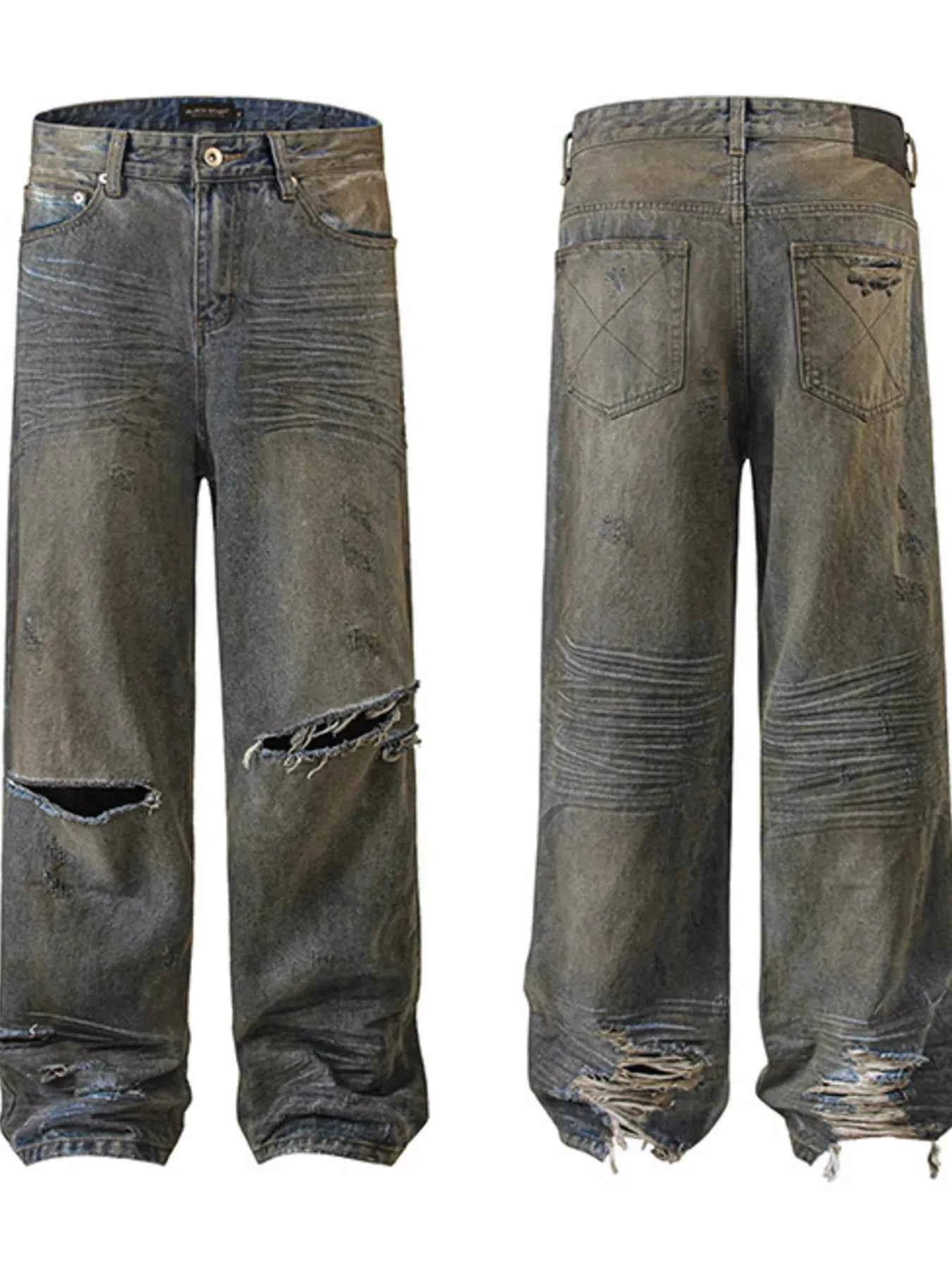 Men's Vintage Distressed Wide Leg Jeans