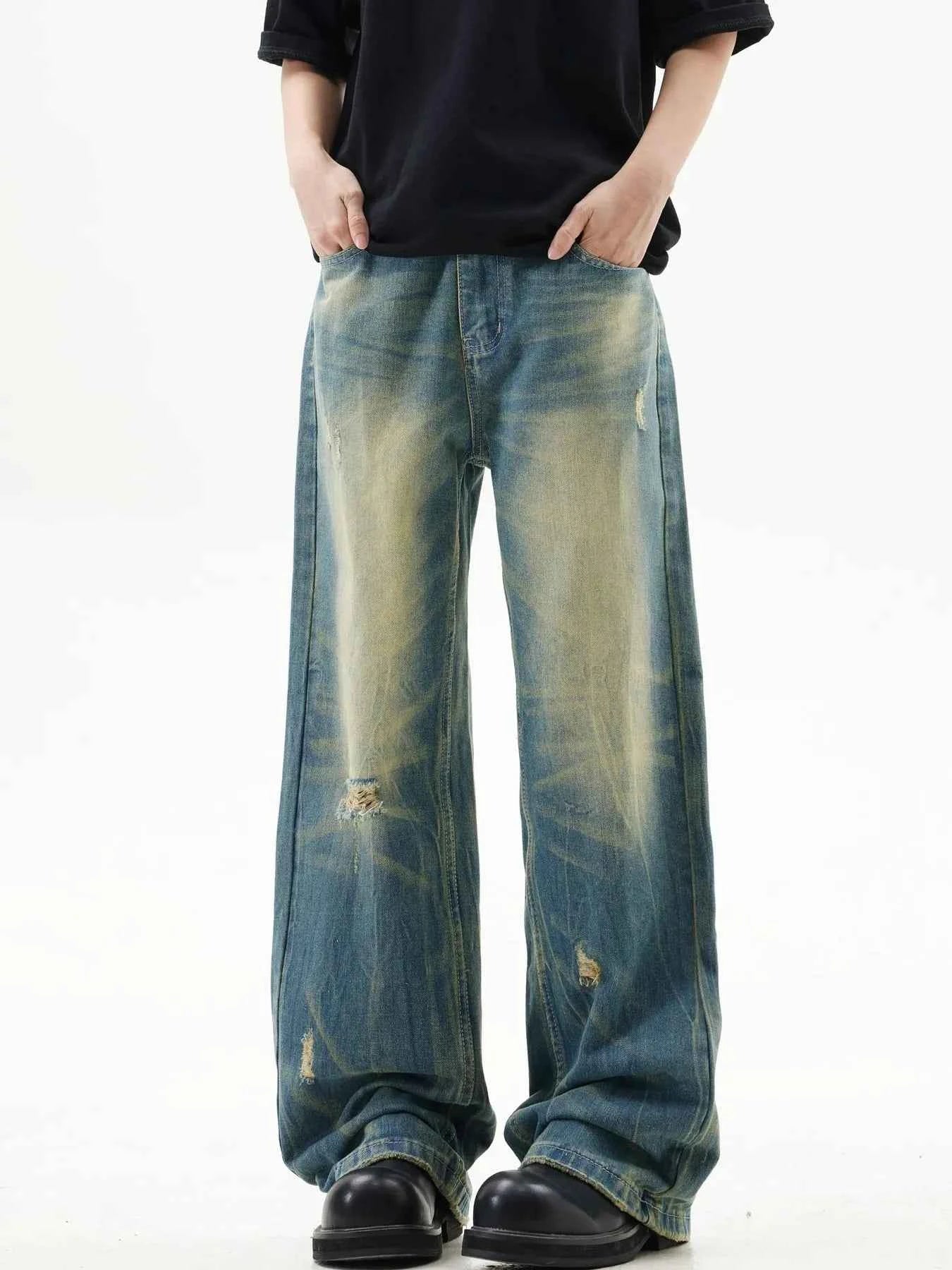 Men's Distressed Wide Leg Jeans