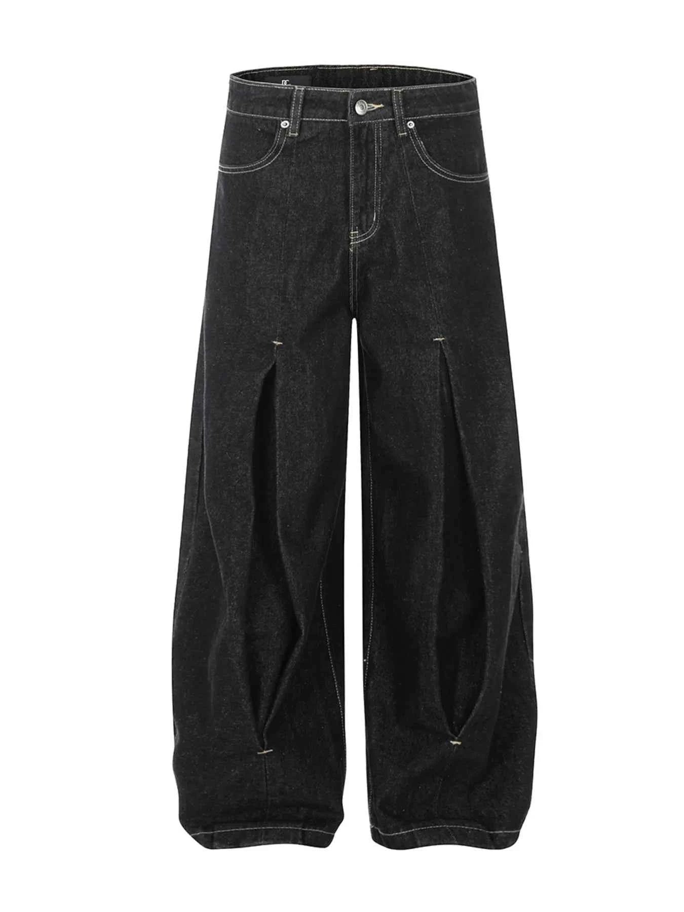 Men's High Waist Curved Jeans with Pleated Detail