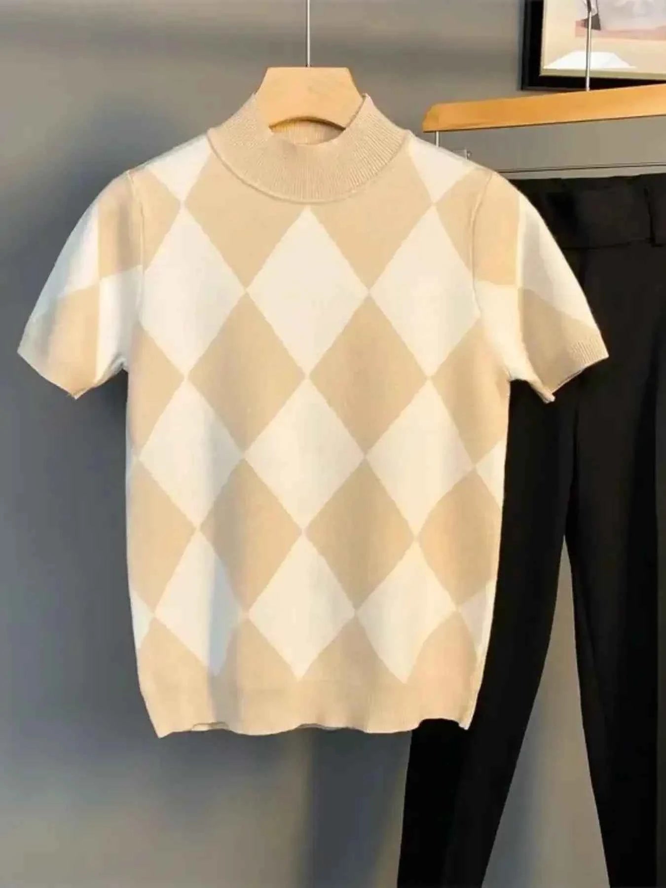 Men's Full Size Diamond Pattern Short Sleeve Knit Top Plus Size