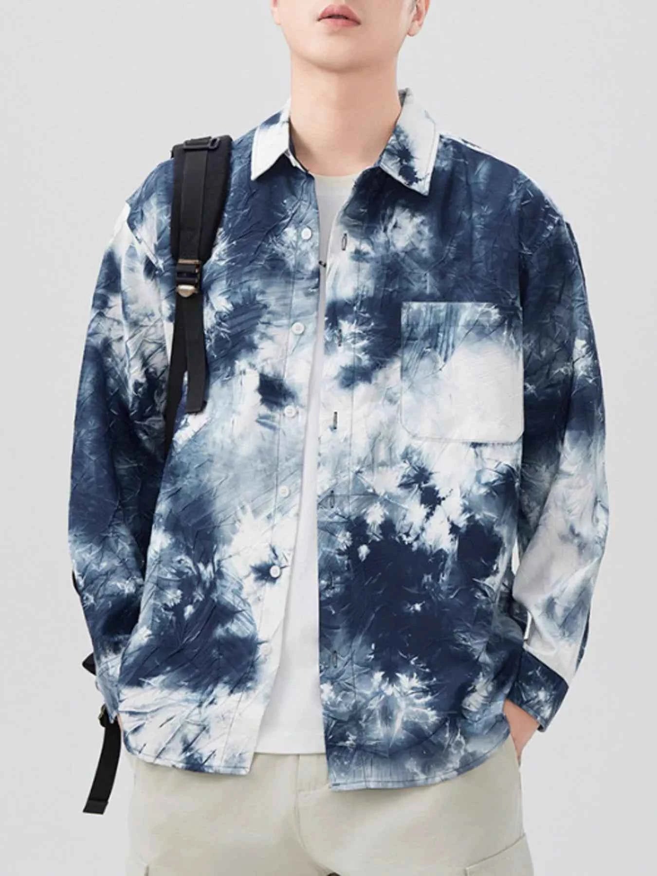 Men's Plus Size Tie-Dye Button Up Long Sleeve Shirt