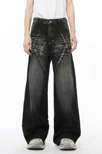 Washed Cat Whisker Straight Leg Jeans - Damned Threads
