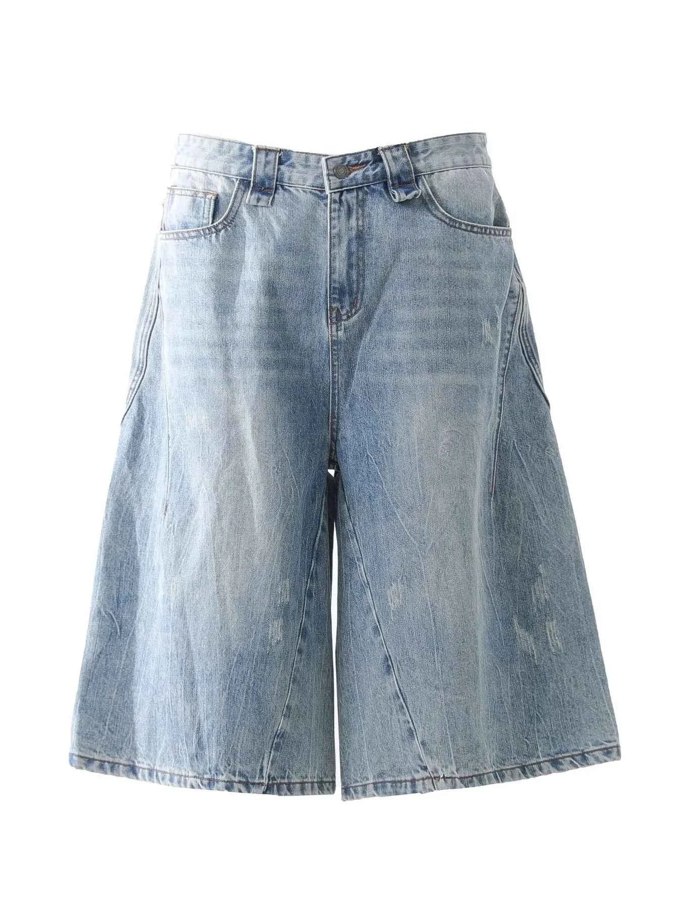 Men's Vintage Washed Wide Leg Denim Shorts