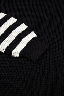 Striped & Checkered Turtleneck Dropped Shoulder Sweater - Damned Threads