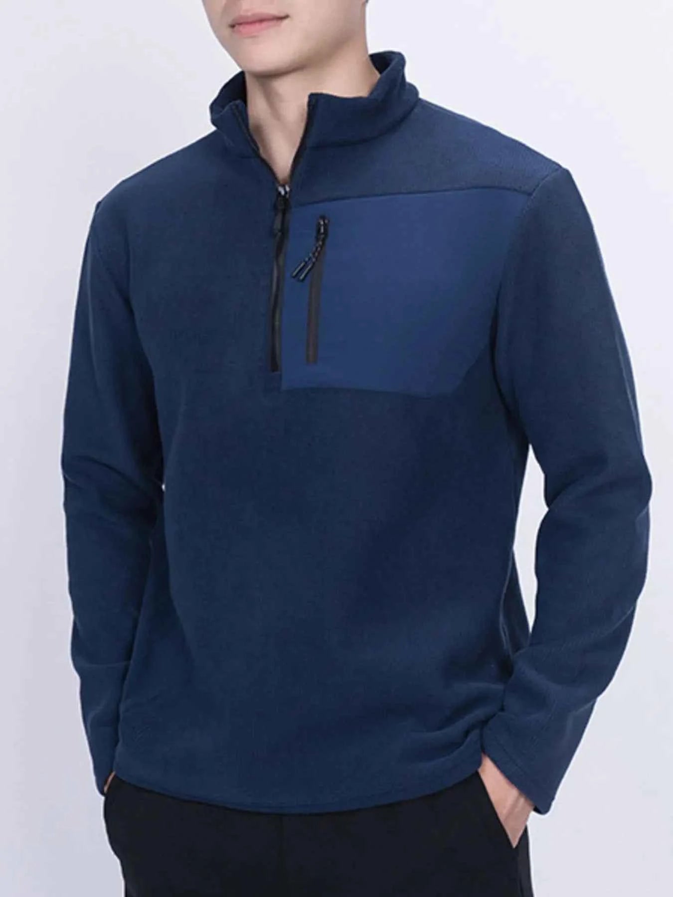 Men's Plus Size Half-Zip Fleece Sweatshirt with Chest Pocket