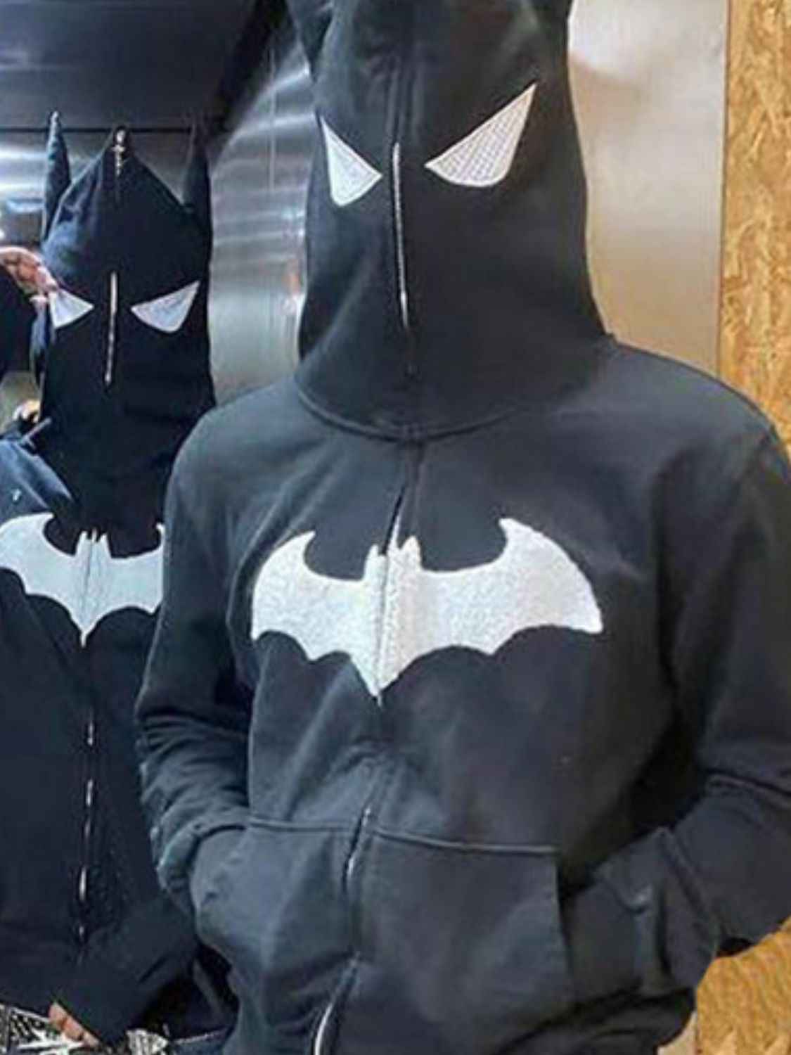 Men's Bat Embroidered Zip Up Hoodie - Damned Threads