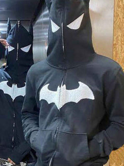 Men's Bat Embroidered Zip Up Hoodie - Damned Threads