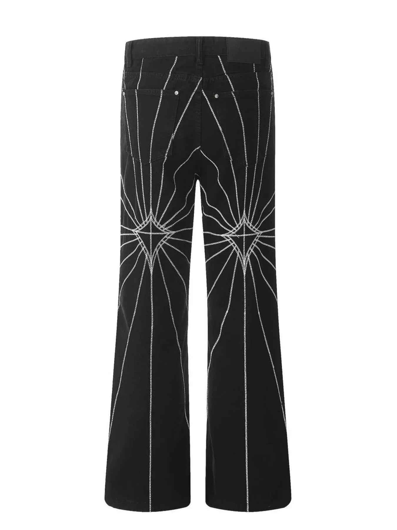 Men's Spider Web Embroidered Flared Jeans