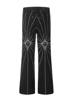 Men's Spider Web Embroidered Flared Jeans