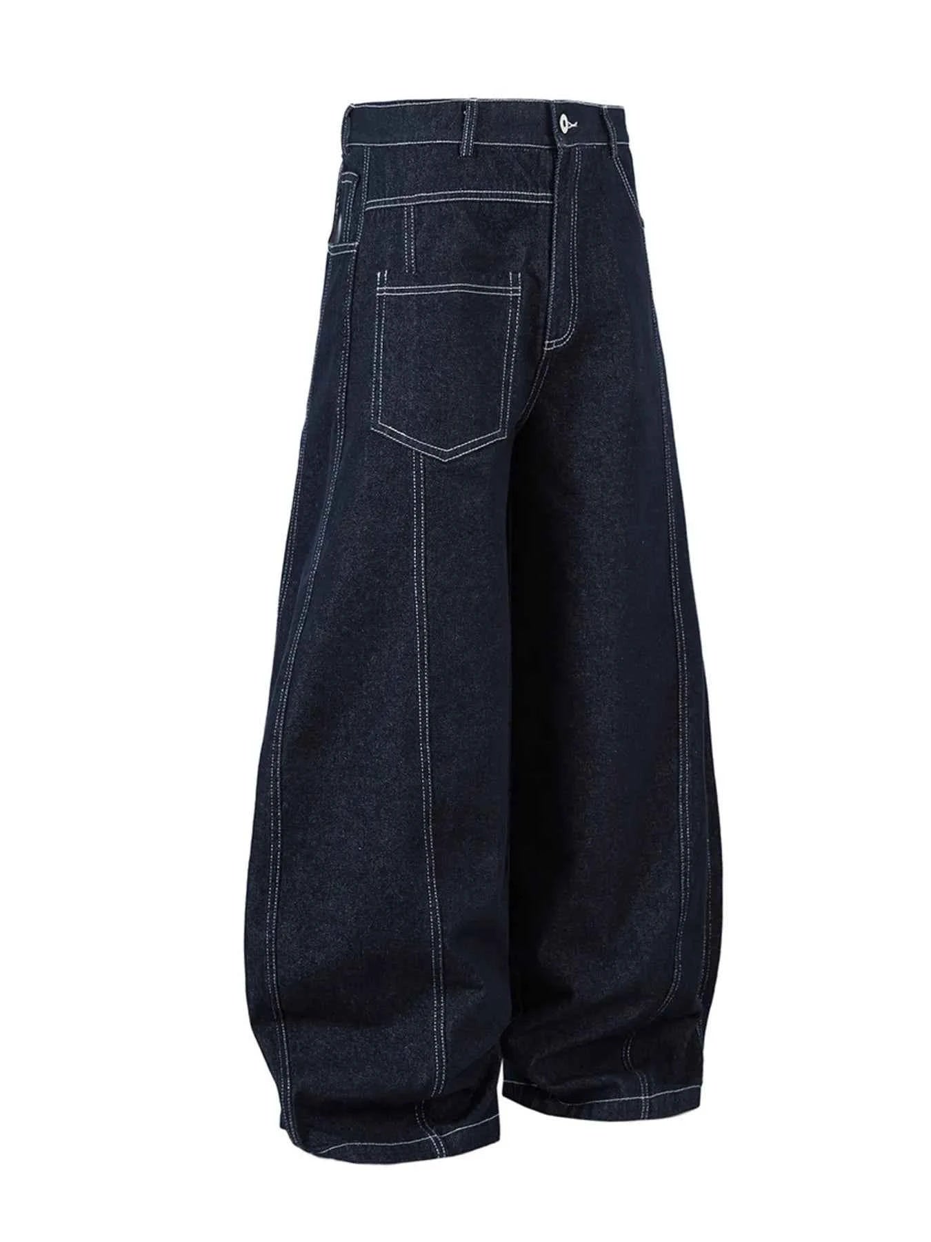 Men's High Waist Contrast Stitching Curved Jeans