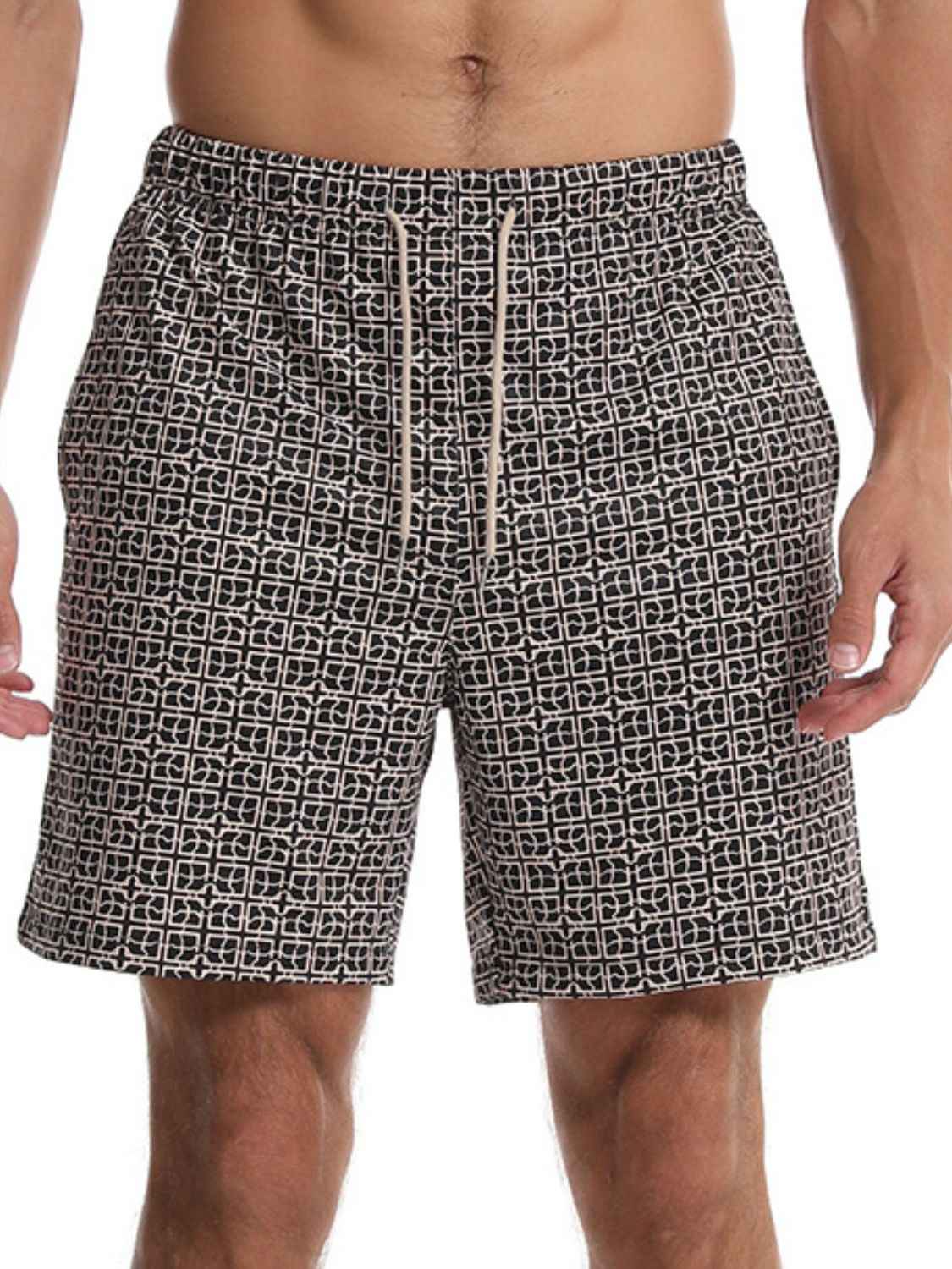 Men's Drawstring Black & White Pattern Shorts - Damned Threads