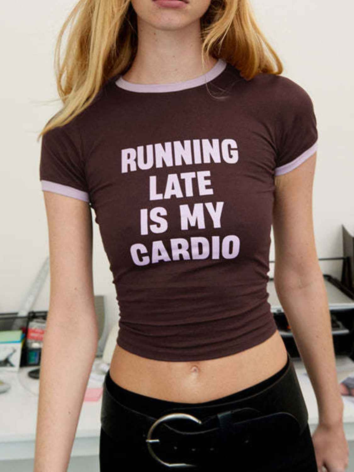 Running Late Is My Cardio Round Neck Short Sleeve T-Shirt - Damned Threads