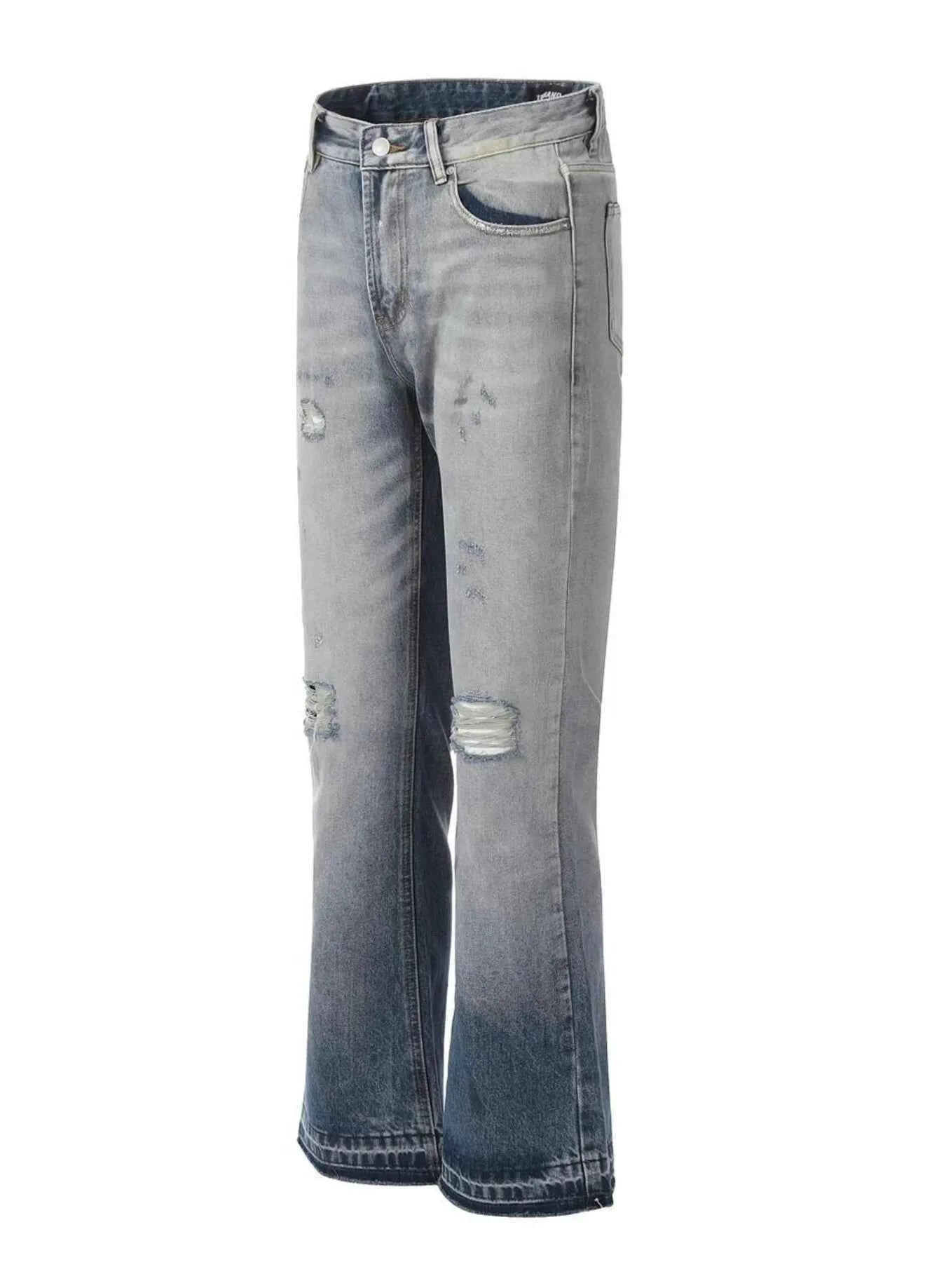 Men's Vintage Washed Gradient Distressed Flare Jeans