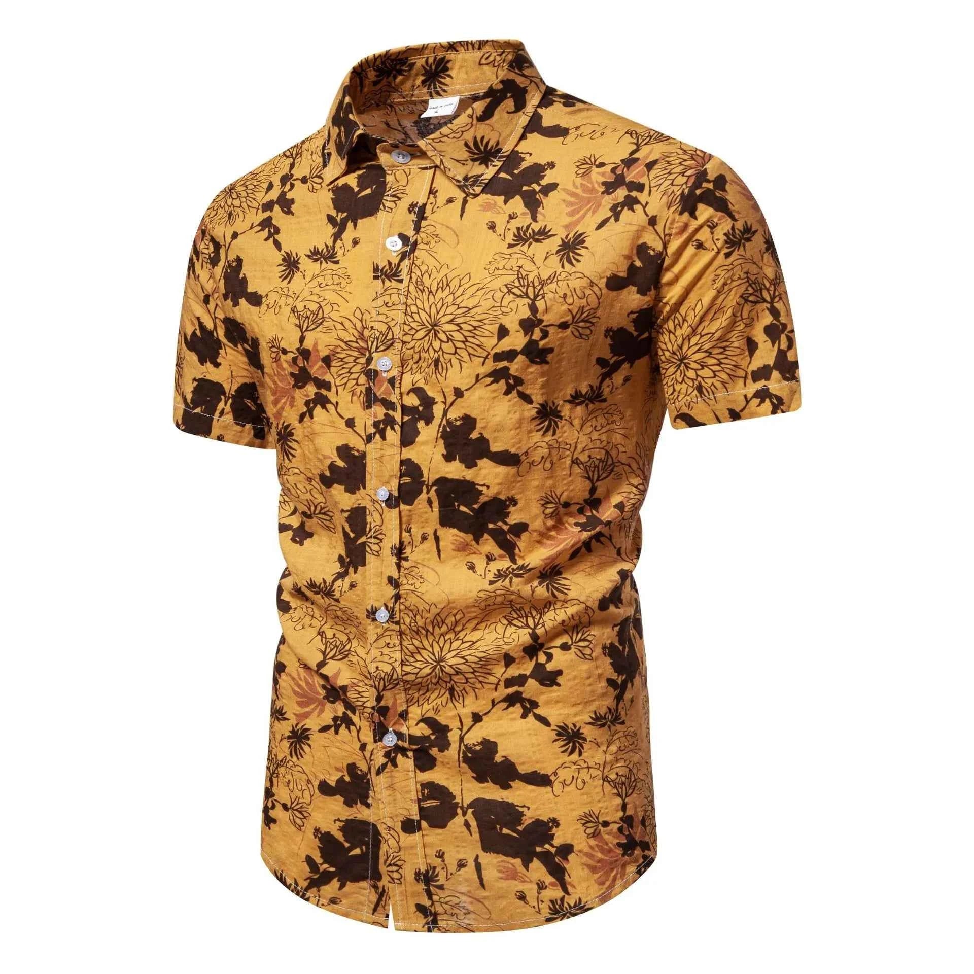Men's Plus Size Floral Print Short Sleeve Button Down Shirt