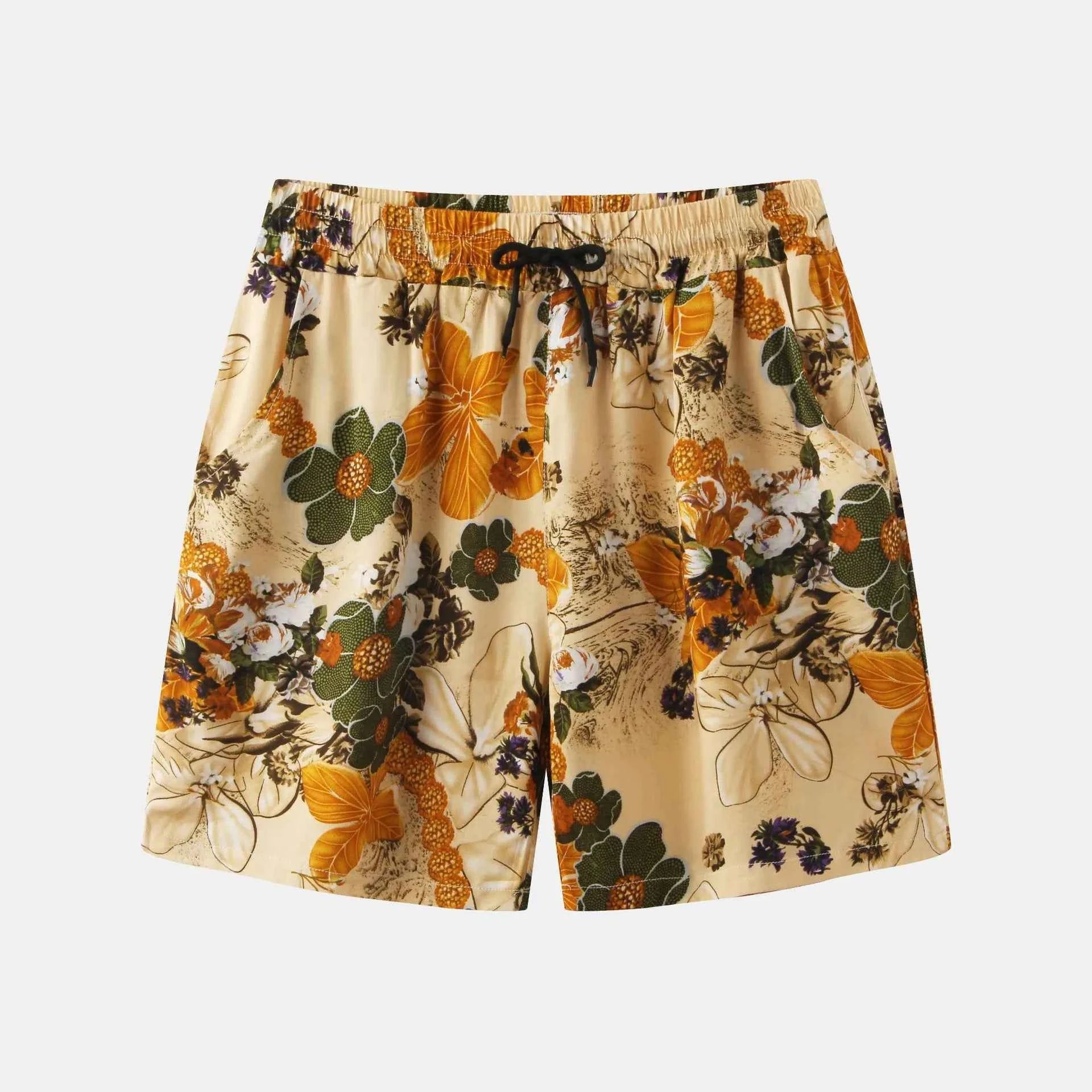 Men's Plus Size Floral Print Elastic Waist Casual Shorts