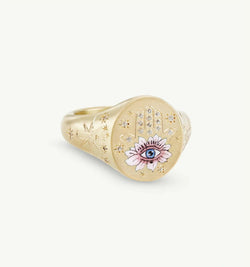 18K Gold Pattern & Inlaid Zirconia Ring - Damned Threads