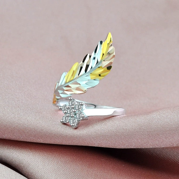 18K Gold Feather & Flower Luxury Ring - Damned Threads