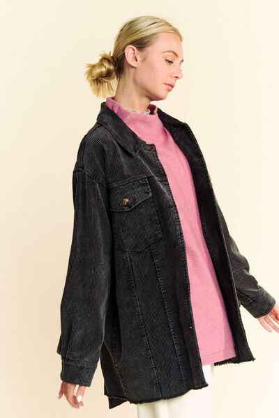 Davi & Dani Washed Corduroy Raw Hem Button Up Jacket - Damned Threads