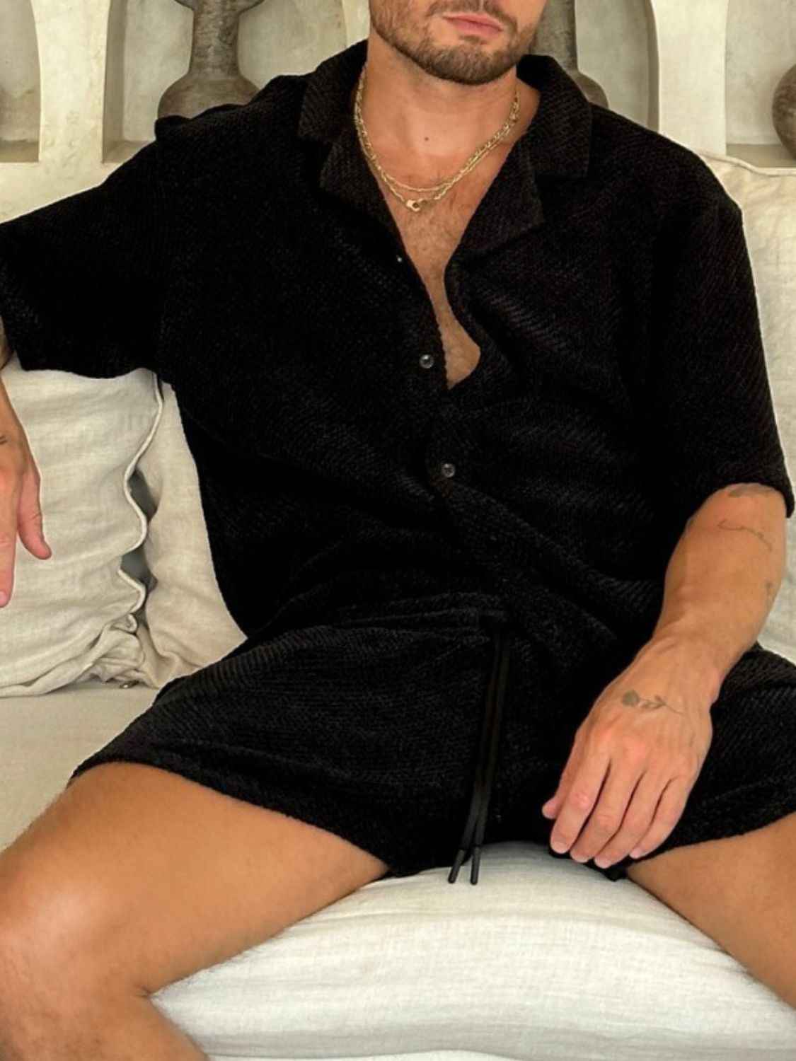 Men's Plus Size Button Down Half Sleeve Top and Shorts Set - Damned Threads