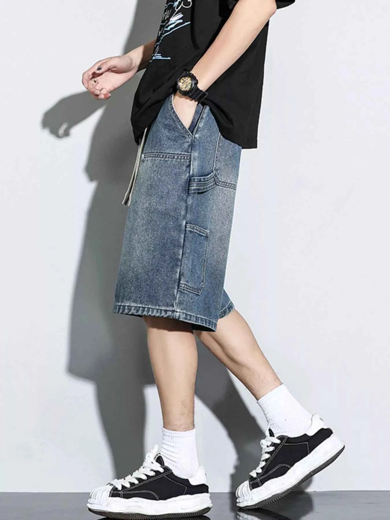 Men's Full Size Drawstring Wide-Leg Denim Shorts Plus Size