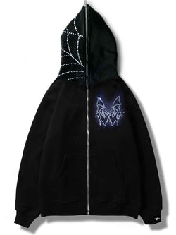 Men's Rhinestone Bat Zip Up Hoodie - Damned Threads