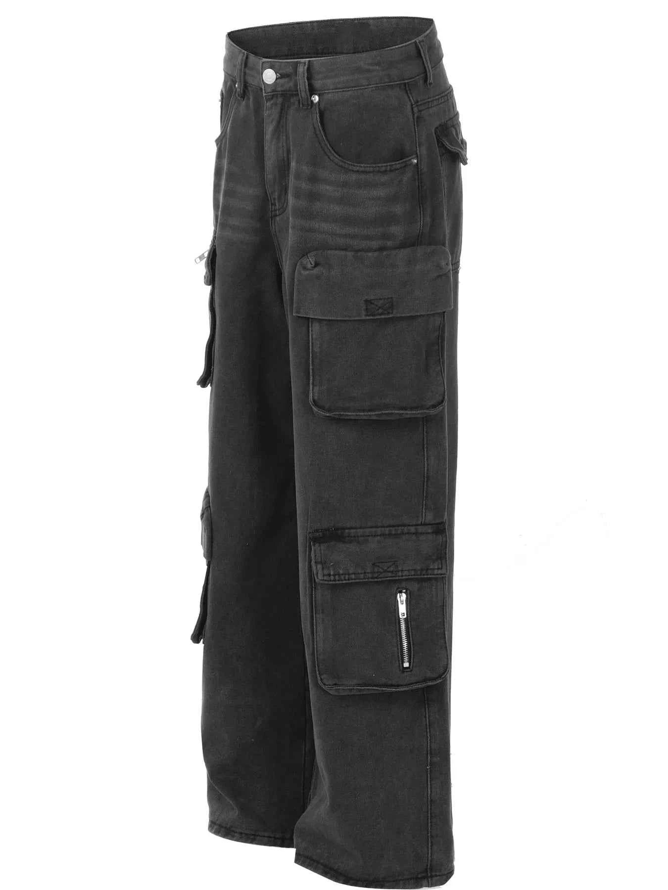 Men's Multi-Pocket Cargo Jeans with Zipper Details