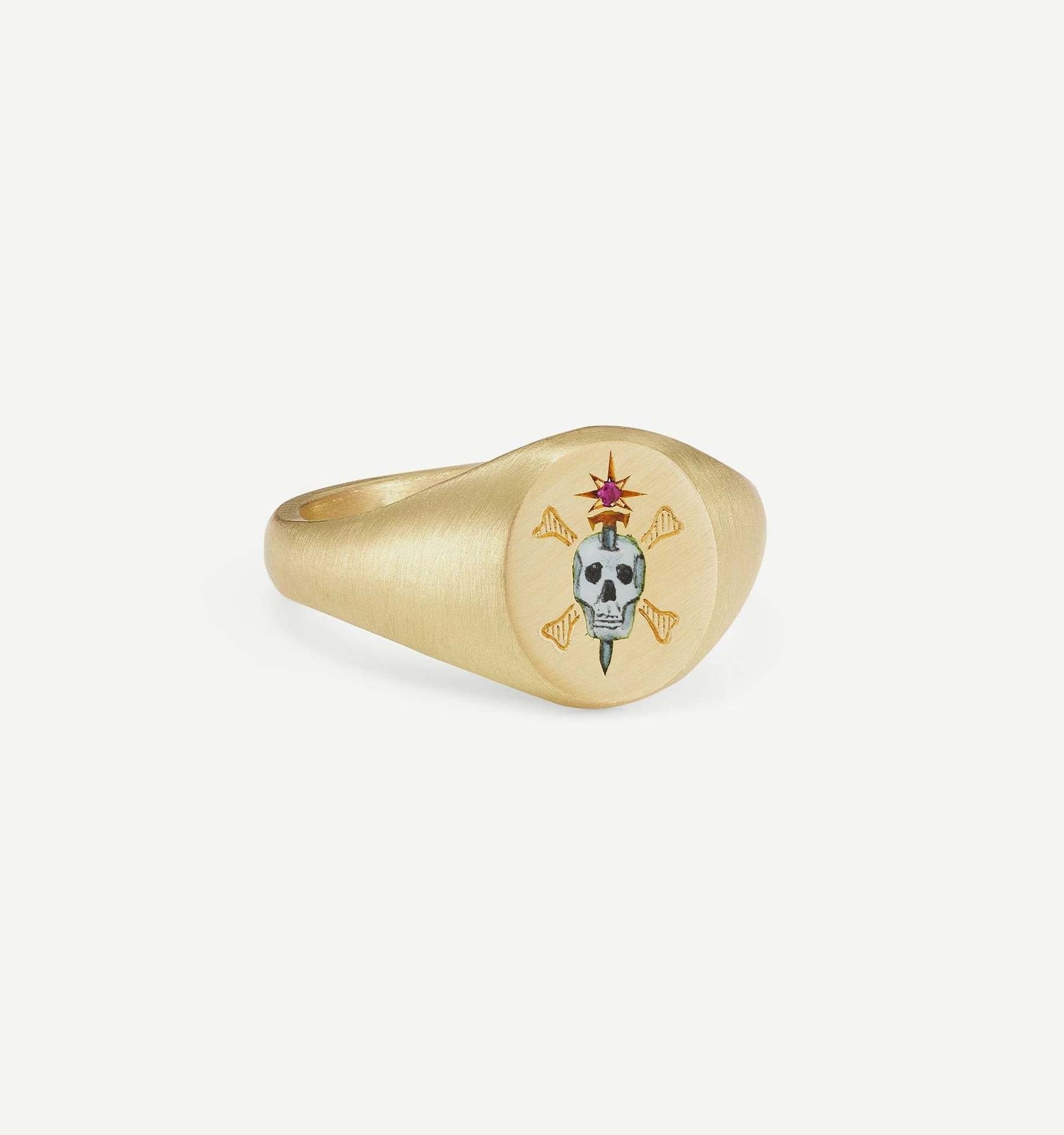 18K Gold Pattern & Inlaid Zirconia Ring - Damned Threads