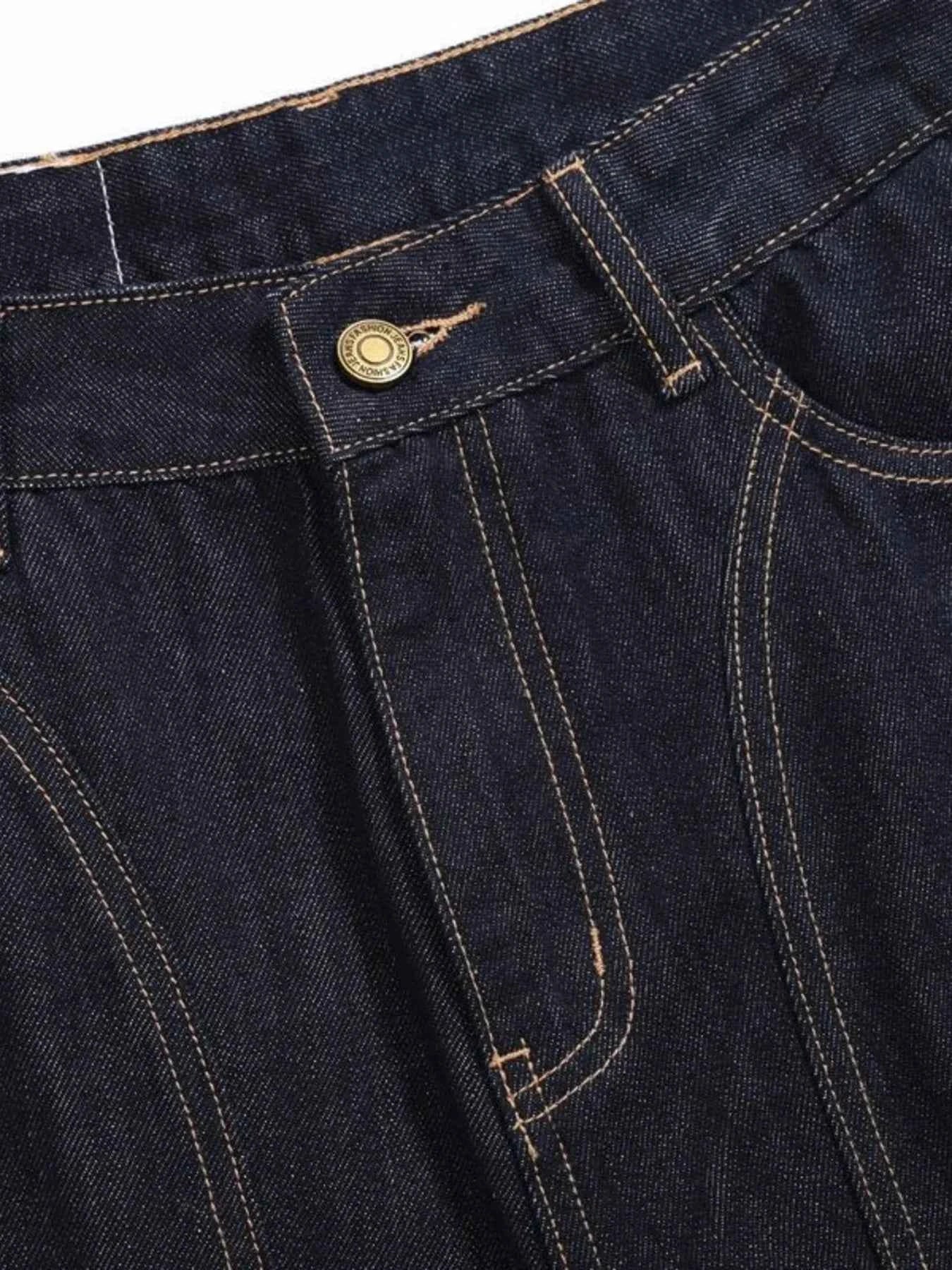 Men's Wide Leg Contrast Stitch Jeans