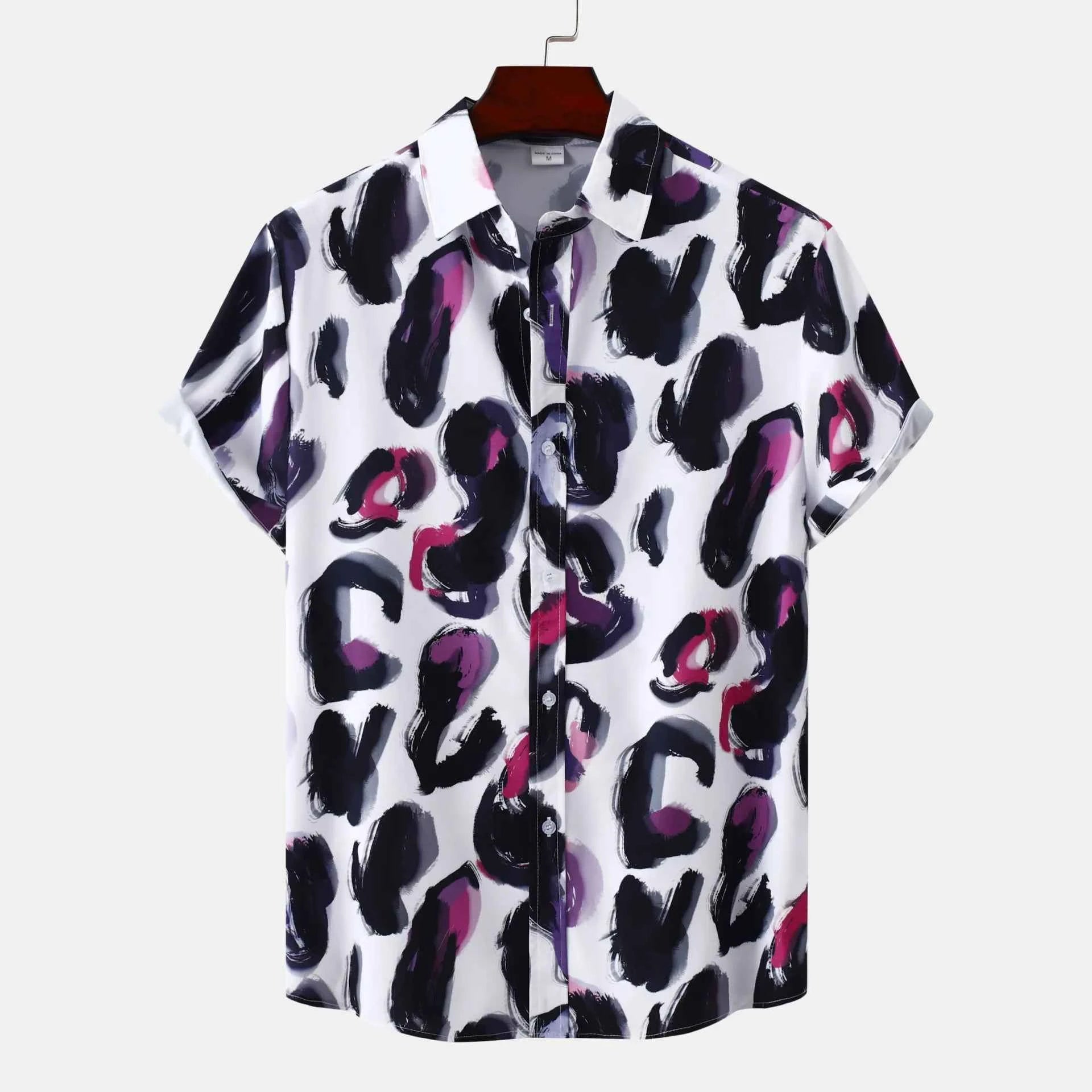 Men's Plus Size Printed Short Sleeve Button-Up Shirt