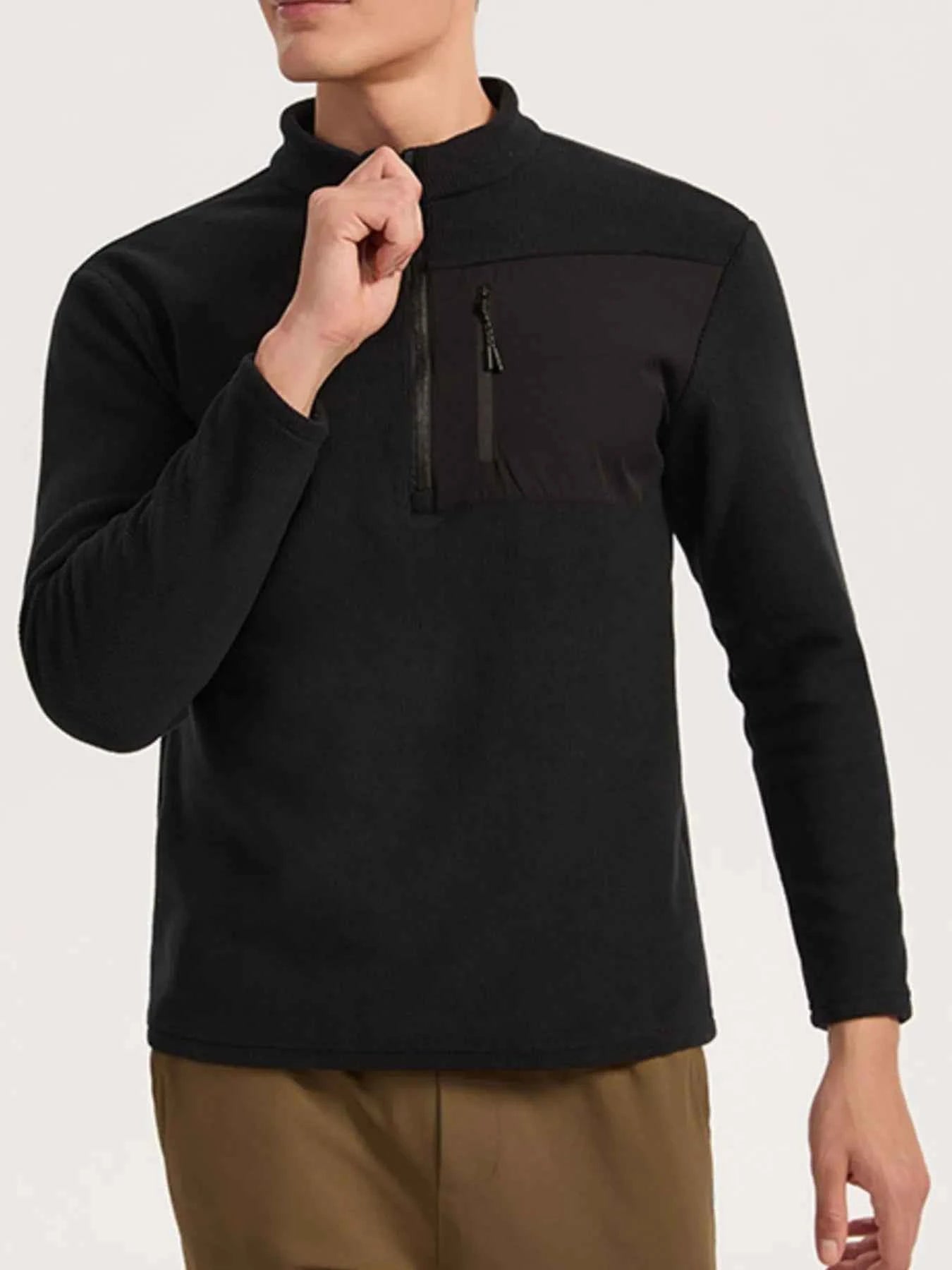 Men's Plus Size Half-Zip Fleece Sweatshirt with Chest Pocket
