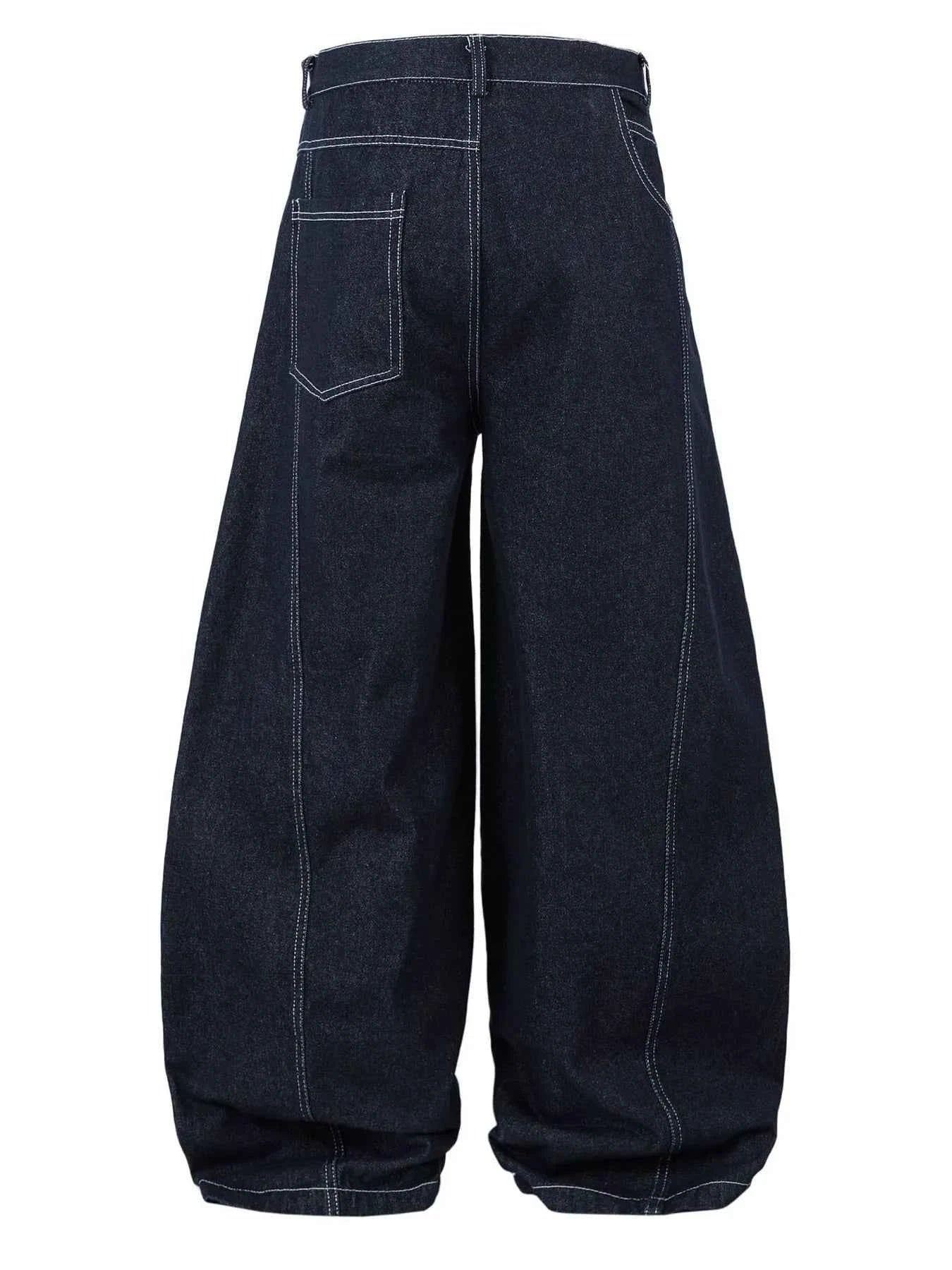 Men's High Waist Contrast Stitching Curved Jeans