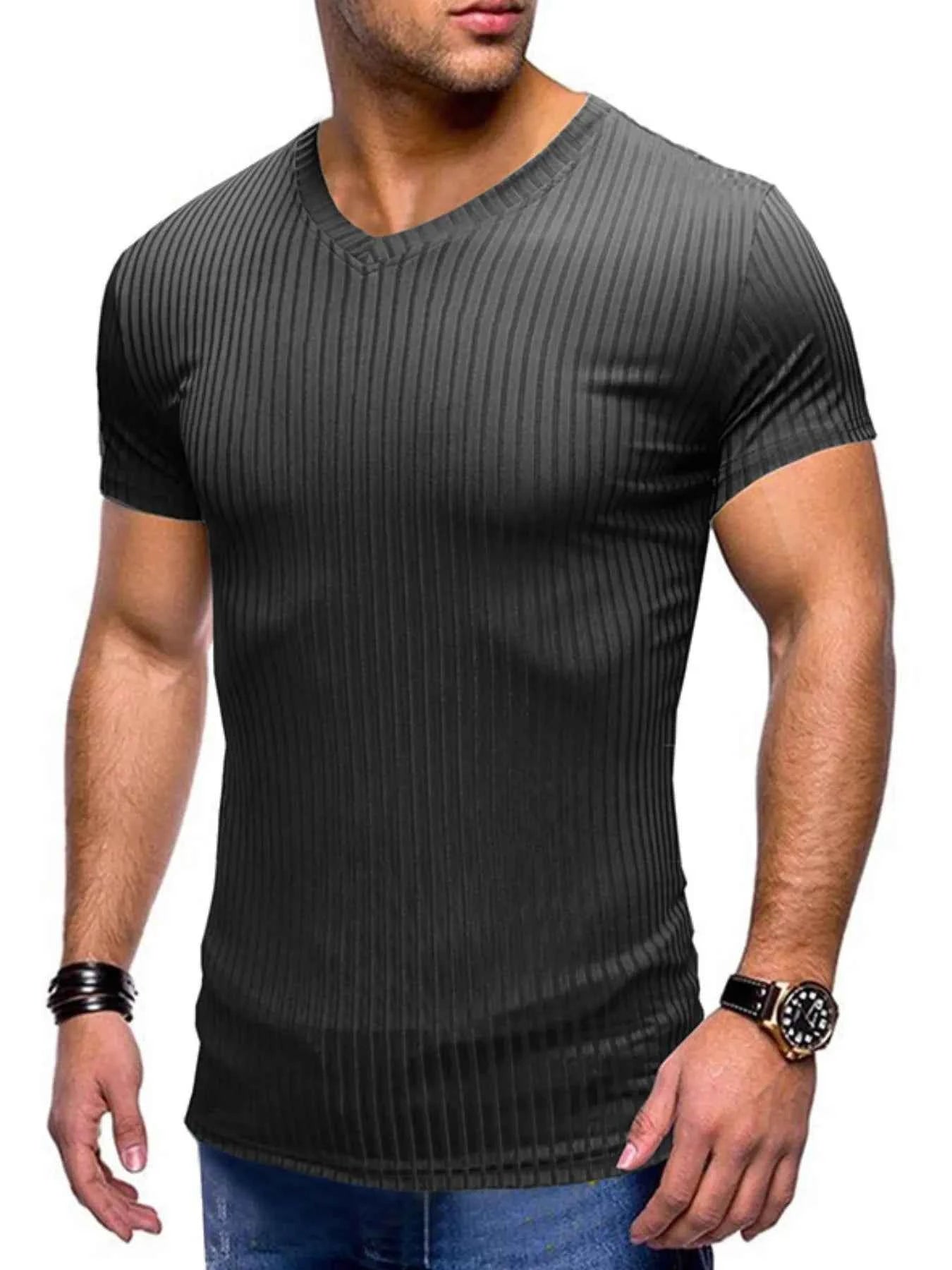 Men's Ribbed Short Sleeve Slim Fit T-Shirt