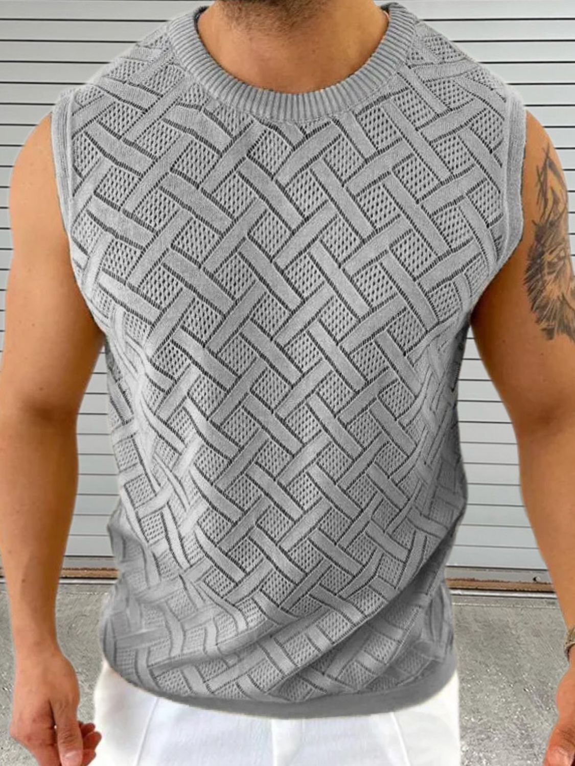 Men's Round Neck Sleeveless Eyelet Knit Top - Damned Threads