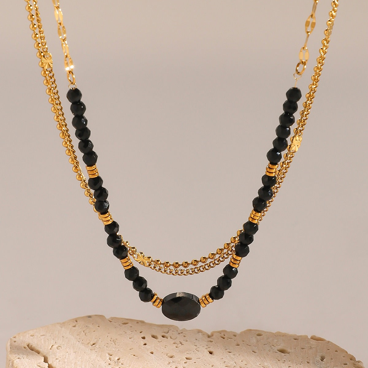 Layered Chain W/ Inlaid Stone Nacklace - Damned Threads