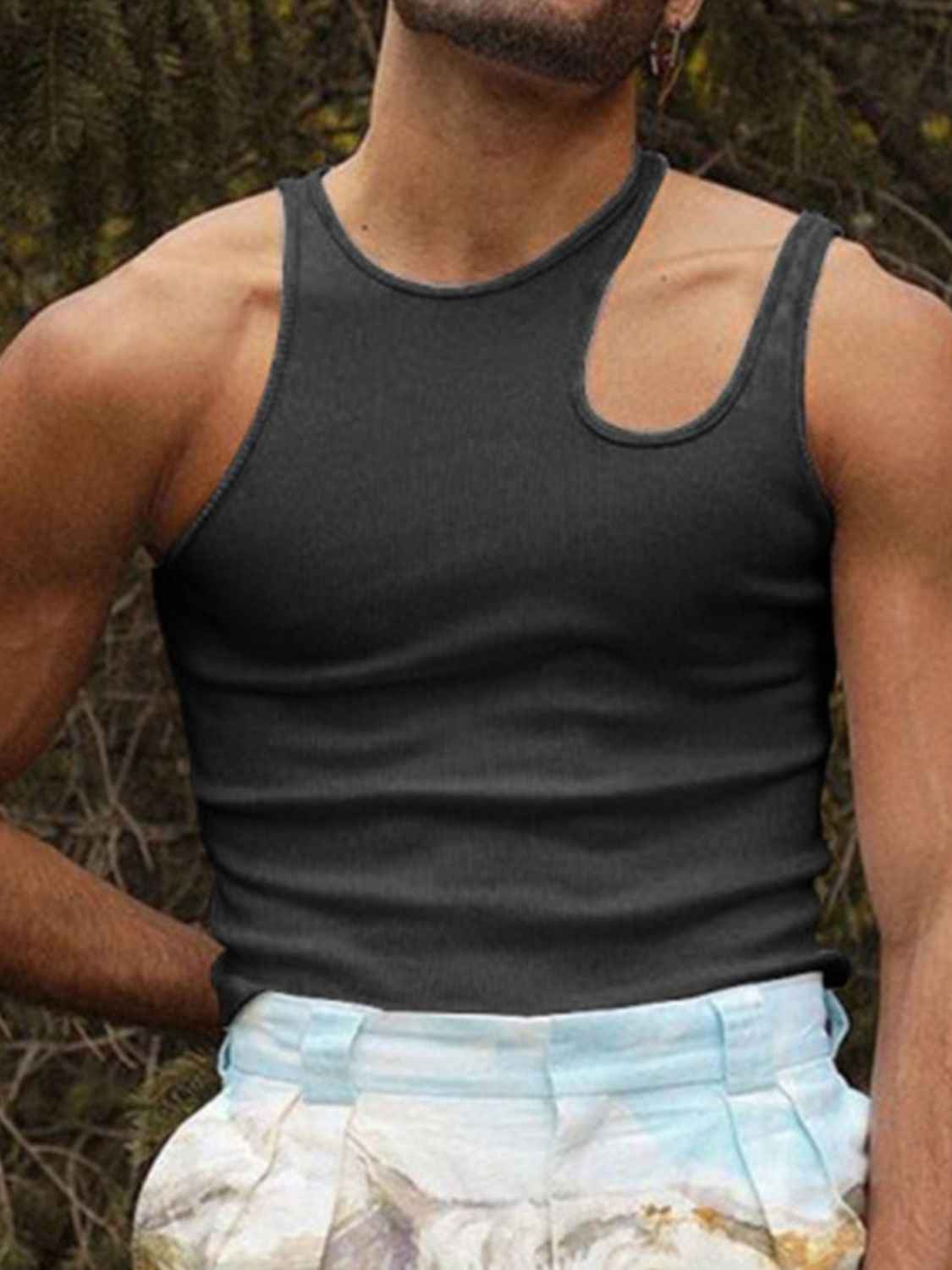 Men's Full Size Cutout Round Neck Tank Plus Size