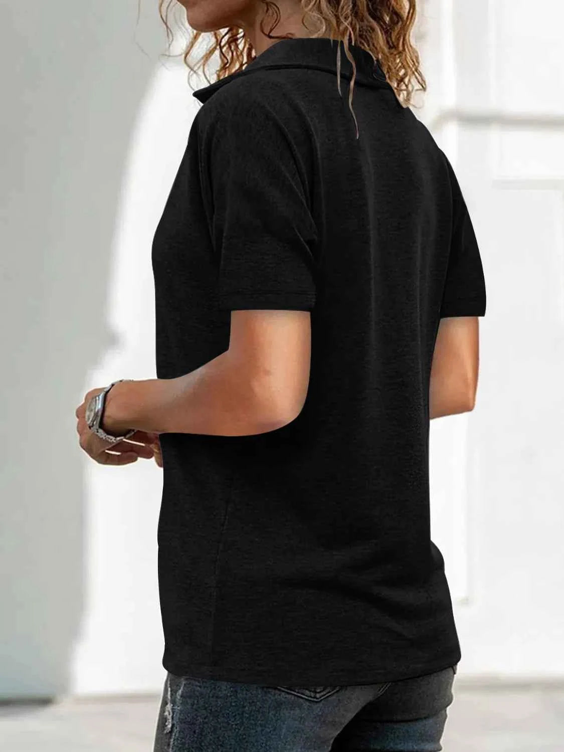 Zip Collar Short Sleeve Top