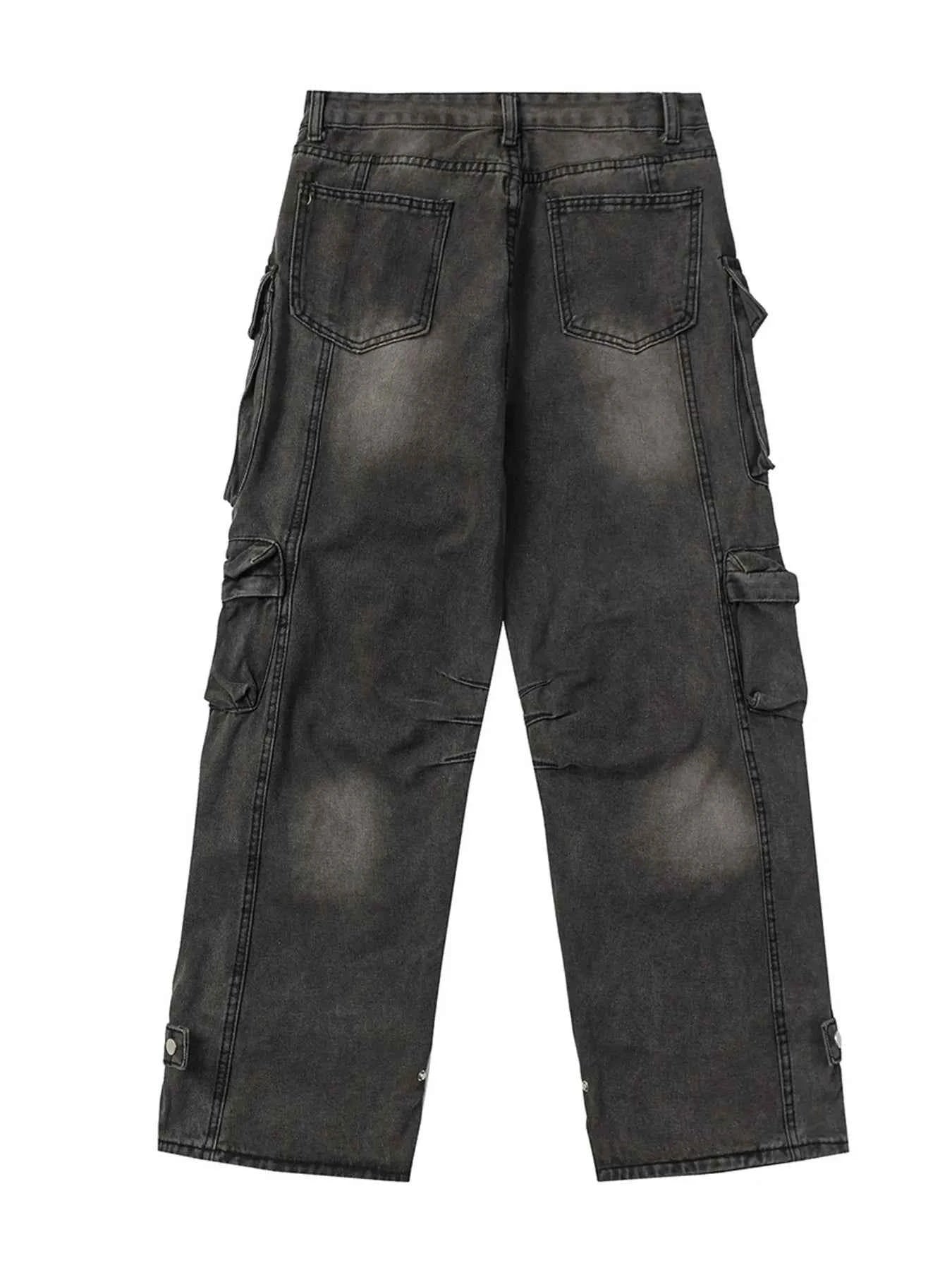 Men's Distressed Washed Cargo Jeans with Multi-Pockets